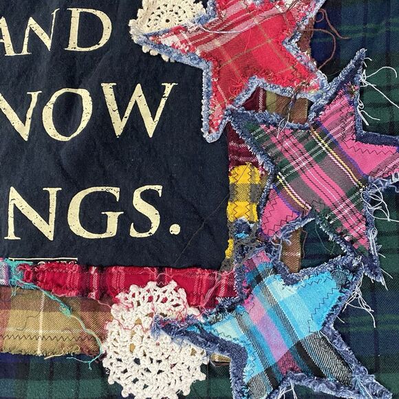 Upcycled Flannel Shirt Shacket Womens 1X Grunge Patchwork Folk Art Drink Camp - Picture 13 of 15